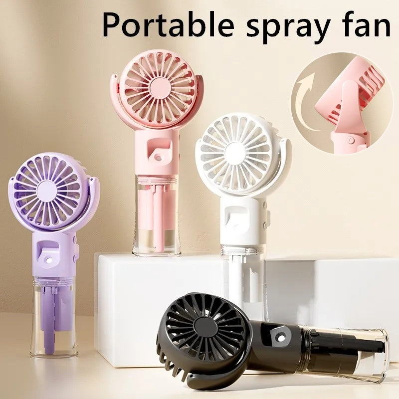 Mini Handheld Spray Fan – 4-Speed USB Rechargeable