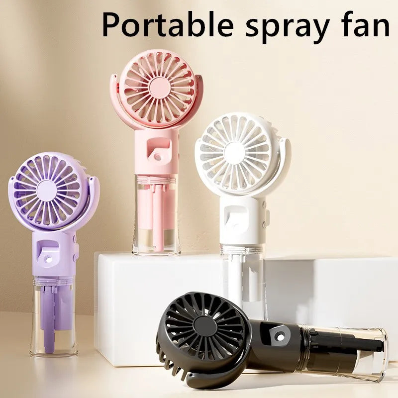 Mini Handheld Spray Fan – 4-Speed USB Rechargeable