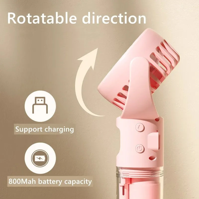 Mini Handheld Spray Fan – 4-Speed USB Rechargeable