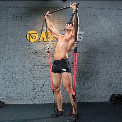 Body Workout Trainer Bar with Resistance Bands Rubber Buckles